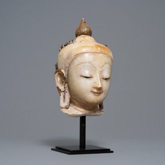 A gilt-lacquered alabaster head of Buddha, Burma, 19th C.