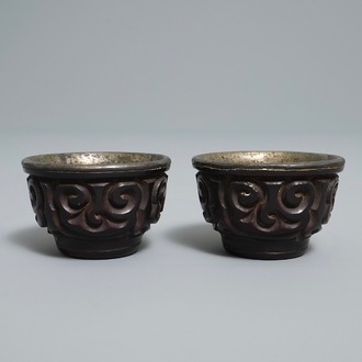 A pair of Chinese tixi lacquer cups, Ming