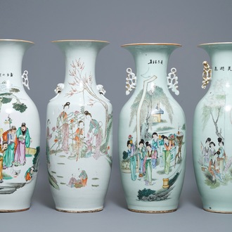 Quatre vases en porcelaine de Chine famille rose, 19/20ème