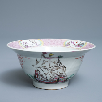 A Chinese famille rose 'Threemaster' bowl, Yongzheng/Qianlong