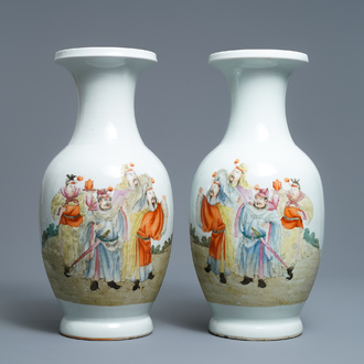 A pair of Chinese famille rose vases, Qianlong mark, Republic