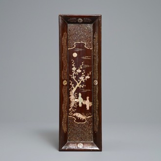 A rectangular Chinese mother-of-pearl-inlaid lacquered wooden tray, 17/18th C.