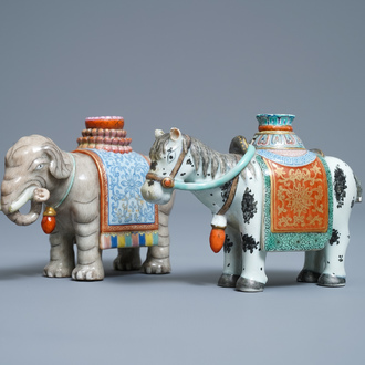 Two Chinese famille rose models of a horse and an elephant, Qianlong