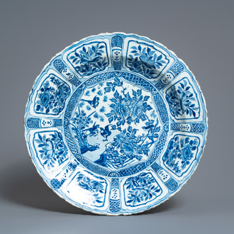 A large and fine Chinese blue and white kraak porcelain charger with birds and flowers, Wanli