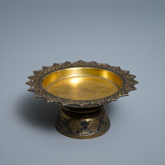 A Thai gilt and niello silver stem bowl, 19th C.