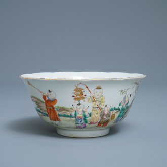 A Chinese famille rose 'playing boys' bowl, four-character mark, Republic