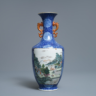 A fine Chinese famille rose 'landscape' vase, Qianlong mark, Republic