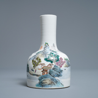 A Chinese famille rose 'landscape' vase, signed Zhang Zhitang (1893-1971), dated 1948