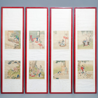 Chinese school, signed Yu Zhiding (1647-c.1709), ink and colour on silk, dated 1711: eight album pages