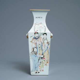 A square Chinese qianjiang cai vase with figures, 19/20th C.