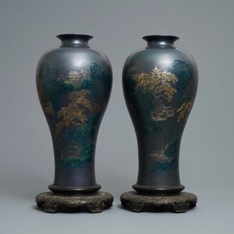 A pair of large Chinese Shen Shao’an type decorated lacquer vases, Fujian, 20th C.