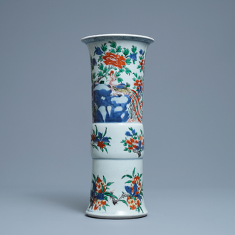 A Chinese wucai gu vase with a phoenix, Shunzhi