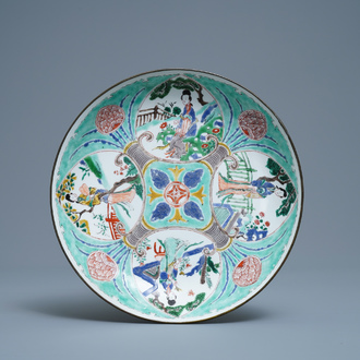 A Chinese famille verte 'Four hearts' dish after a Dutch Delft example, Kangxi