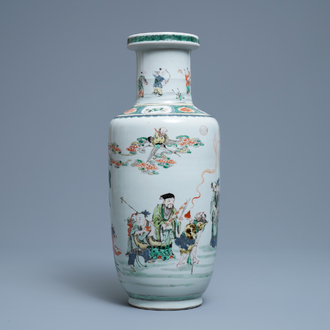 A Chinese famille verte rouleau 'immortals' vase, Kangxi