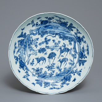 A Chinese blue and white charger with deer, birds and insects, Jiajing