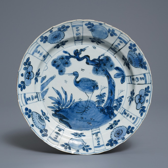 A Chinese blue and white 'egret' plate, Wanli