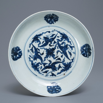 A Chinese blue and white 'cranes' dish, Jiajing