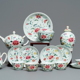 A Chinese famille rose 15-piece tea service with floral design, Qianlong