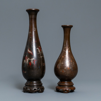 Deux vases en bronze incrusté d'argent et de cuivre pour le marché vietnamien, Chine, 19/20ème