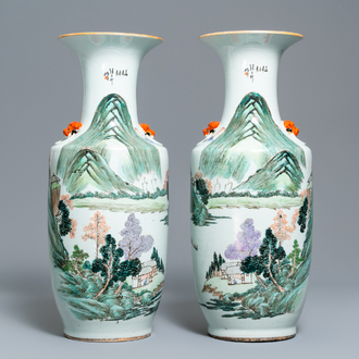 A pair of Chinese qianjiang cai 'landscape' vases, 19/20th C.