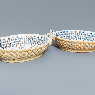 Two Brussels faience reticulated baskets with 'à la haie fleurie' design, 18th C.