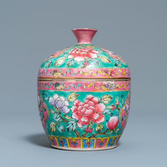 A Chinese famille rose 'chupu' bowl and cover for the Straits or Peranakan market, 19th C.