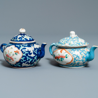 Deux théières en porcelaine de Chine famille rose pour le marché Straits ou Peranakan, 19ème