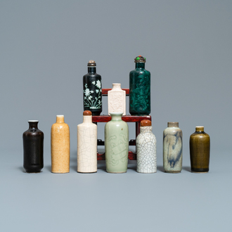 Ten Chinese mostly monochrome snuff bottles, 19/20th C.