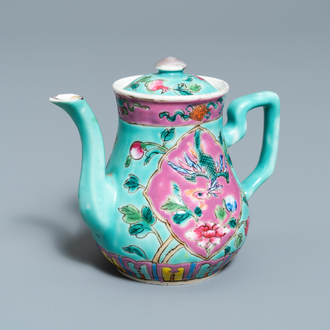 A Chinese turquoise-ground ewer and cover for the Straits or Peranakan market, 19th C.