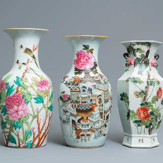 Three Chinese qianjiang cai vases, 19/20th C.