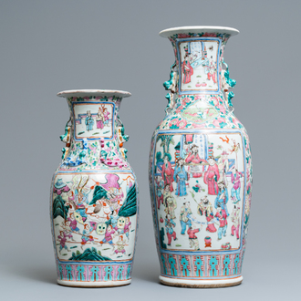 Deux vases en porcelaine de Chine famille rose, 19ème