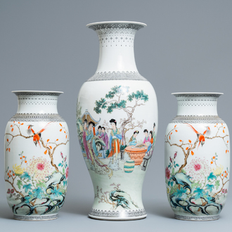 Three Chinese famille rose vases, Republic