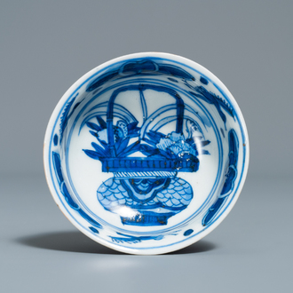 A rare deep Chinese blue and white kraak porcelain bowl with 'egret' mark, Wanli