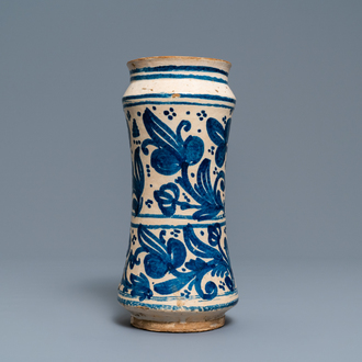 A Mexican blue and white pottery albarello, Talavera Poblana, ca. 1700