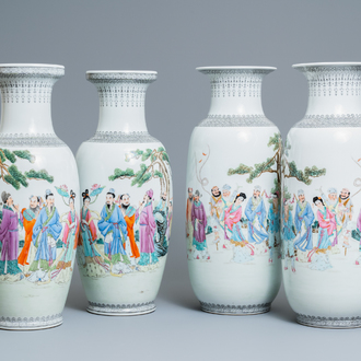 Two pairs of Chinese famille rose vases, Qianlong marks, Republic