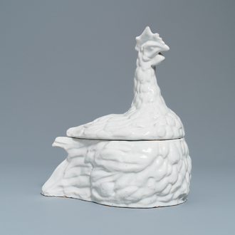 A white faience 'rooster' tureen and cover, France, 19th C.