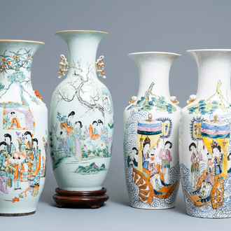 Quatre vases en porcelaine de Chine famille rose et qianjiang cai, 19/20ème