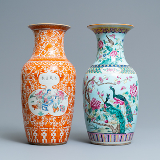 Deux vases en porcelaine de Chine famille rose, 19ème