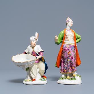 Deux figures orientalistes en porcelaine polychrome, Meissen et Samson, 18/19ème