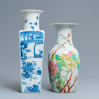 Deux vases en porcelaine de Chine bleu et blanc et qianjiang cai, 19/20ème