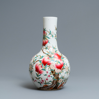 A Chinese famille rose 'nine peaches' bottle vase, Guangxu mark, 19/20th C.