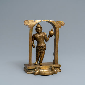 A gilt bronze figure of a temple guardian, Nepal, 19th C.