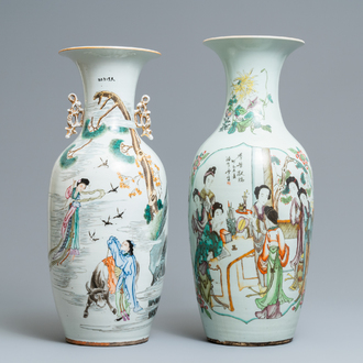 Deux vases en porcelaine de Chine famille rose, 19/20ème