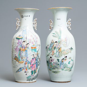 Deux vases en porcelaine de Chine famille rose, 19/20ème