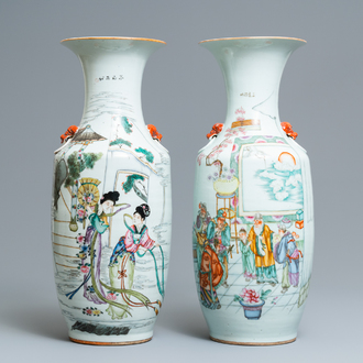 Deux vases en porcelaine de Chine famille rose, 19/20ème