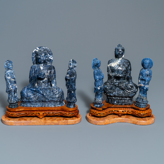 Deux groupes en lapis lazuli sculpté, Chine, 20ème