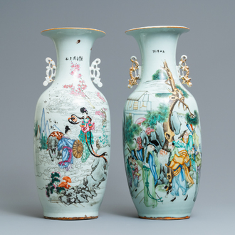 Deux vases en porcelaine de Chine famille rose, 19/20ème