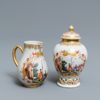 Une boîte à the et un pot à lait en porcelaine de Chine famille rose de style Meissen, Qianlong
