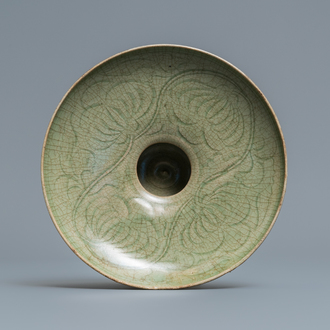 A Chinese Yaozhou celadon bowl with incised floral design, Song or later