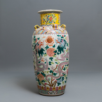 A large Chinese famille rose 'dragon and phoenix' vase for the Straits or Peranakan market, 19th C.
